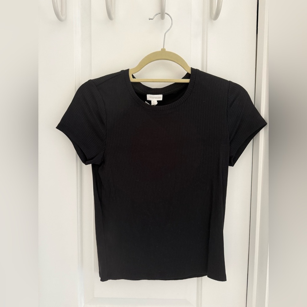 Splendid Black Ribbed Short-Sleeve Crew Tee